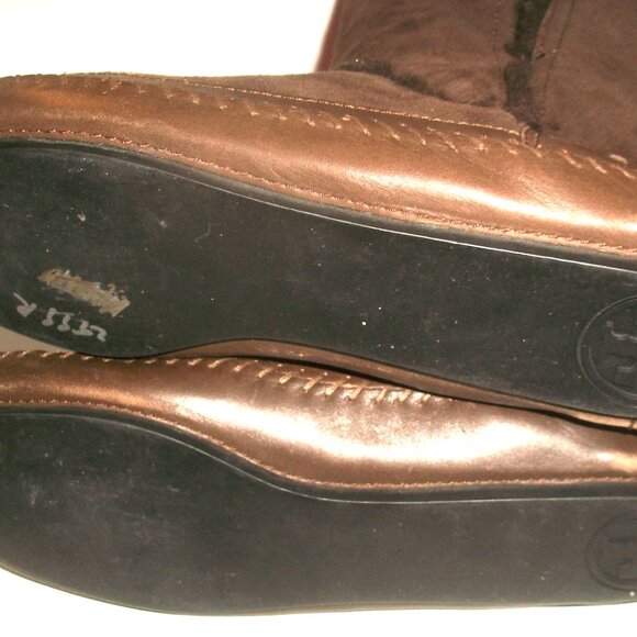 Tory Burch Mid-Calf Brown Suede Moccasin Boots Lined w Authentic Shearling 9.5M - Picture 7 of 9